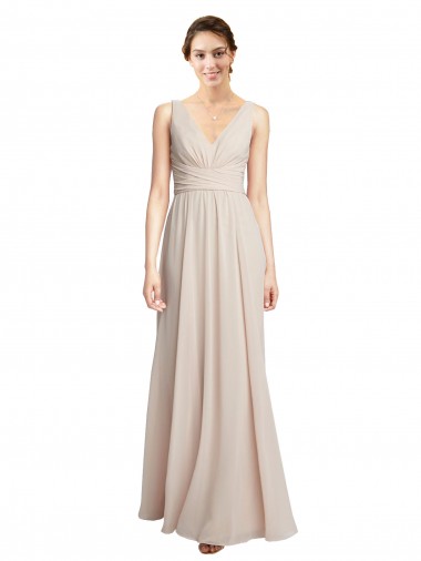 Cheap Long V-Neck Chiffon Bridesmaids Dress with Double Straps