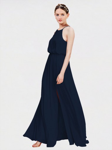 Cheap High Halter Chiffon Bridesmaid Dress with Side Slit