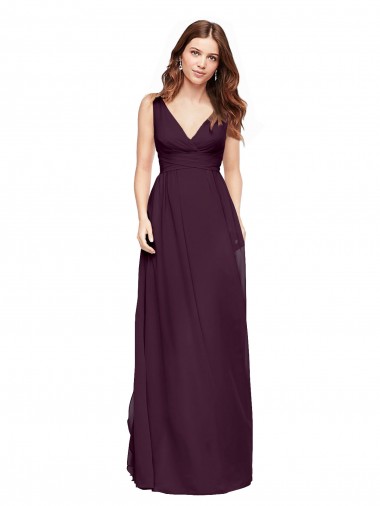 Cheap Plunging V-Neckline Long Chiffon Bridesmaid Dress with Deep V-Back