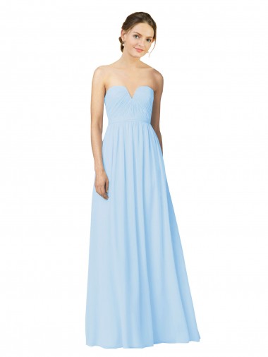 Cheap Full Length Chiffon Bridesmaid Dress with Deep Sweetheat and Shirred Bodice