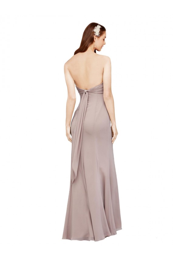Fit and Flare Long Chiffon Bridesmaid Dress with Sash and Open Back