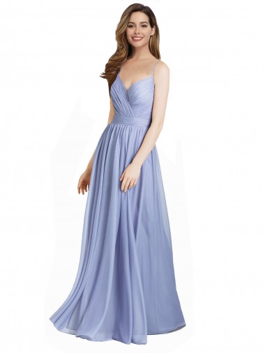 Cheap Ruched Criss Over Bodice Chiffon Bridesmaid Dress with Lace Open Back