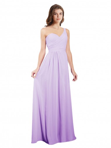 Cheap Draped One Shoulder A-Line Long Chiffon Bridesmaid Dress
