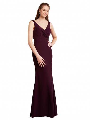 Cheap Floor Length Fluted Chiffon Dress with Draped Bodice and V-Neckline
