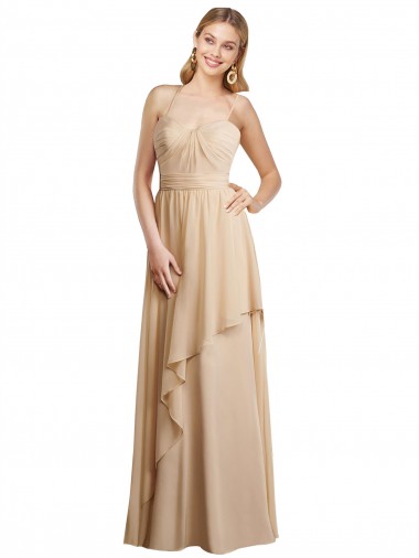 Cheap Draped Long Chiffon A-Line Dress with Cascading Ruffles