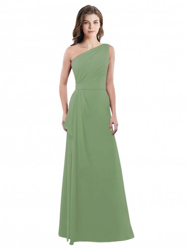 Cheap One Shoulder Chiffon Bridesmaid Dress with Pleats and Side Slit
