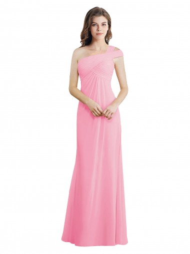 Cheap Single Shoulder Chiffon Bridesmaid Dress with Draped Bodice