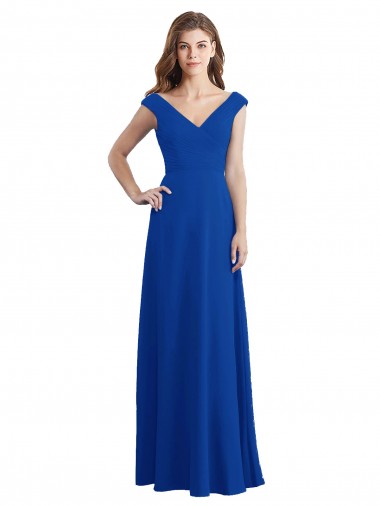 Cheap Draped Shoulder V-Neck Long Chiffon Bridesmaid Dress