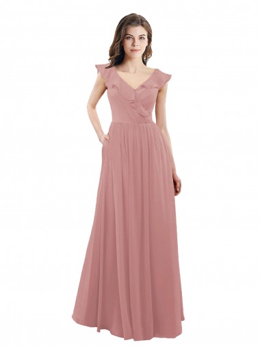 Cheap Chiffon A-Line Bridesmaid Dress with V-Neck Wrap Bodice