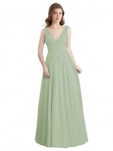 Cheap V-Neck A-Line Long Chiffon Bridesmaid Dress with Draped Bodice