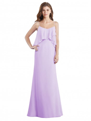 Cheap Scoop Neck Long Chiffon Bridesmaid Dress with Cross Over Neckline Flounce