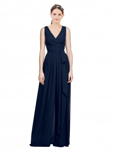 Cheap V-Neck Ruched Chiffon Bridesmaid Dress with Waistband