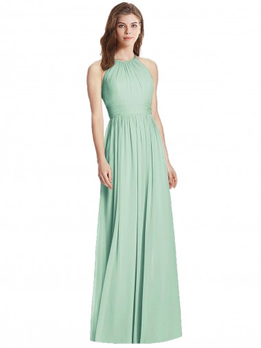 Cheap Cutout Open Back Shirred Halter Maxi Bridesmaid Dress