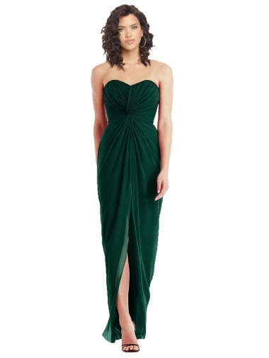 Cheap Twist Front Draped Chiffon Bridesmaid Dress with Slit