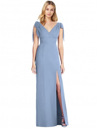 Cheap Bow-Shoulder Sleeveless Deep V-Back Mermaid Bridesmaid Dress