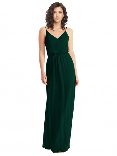 Cheap V-Neck Blouson Bodice Chiffon Maxi Bridesmaid Dress