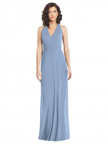 Cheap V-Neck Halter Back Straps Chiffon Bridesmaid Dress