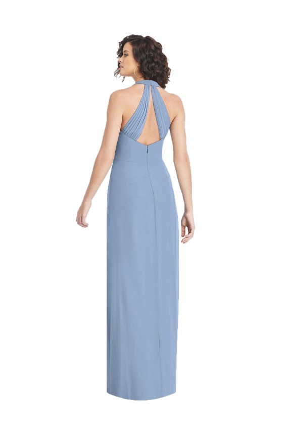 V-Neck Halter Back Straps Chiffon Bridesmaid Dress