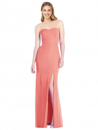 Cheap Strapless Chiffon Trumpet Bridesmaid Dress with Front Slit