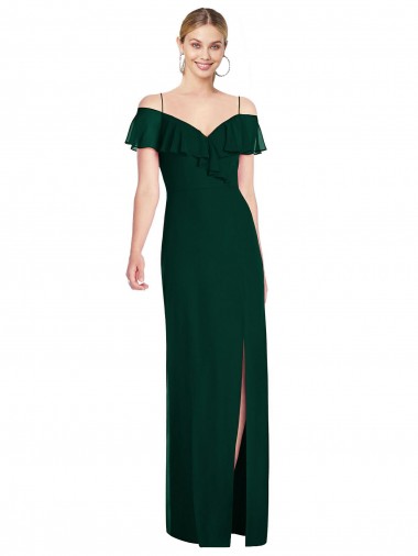 Cheap Ruffled Cold-Shoulder Maxi Chiffon Bridesmaid Dress