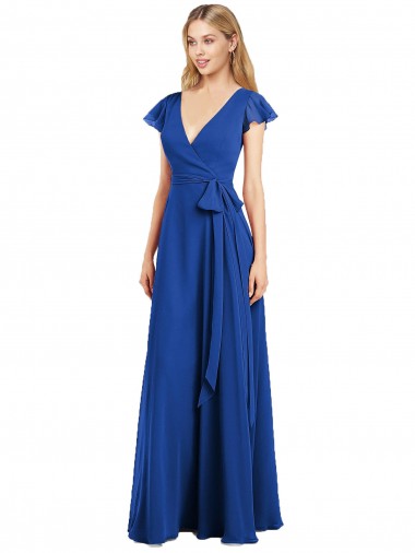 Cheap Flutter Sleeves Faux Wrap Chiffon Bridesmaid Dress