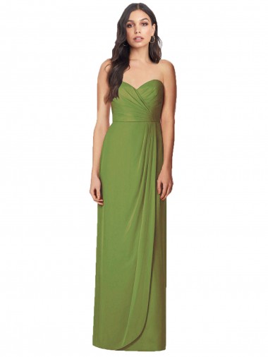 Cheap Side Front Slit Draped Strapless Chiffon Bridesmaid Dress