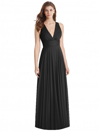 Cheap Full Length V-Neck Chiffon Bridesmaid Dress with Wide Criss Cross Straps