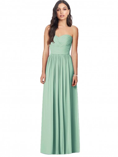 Cheap Draped Sweetheart Strapless Long Chiffon Bridesmaid Dress