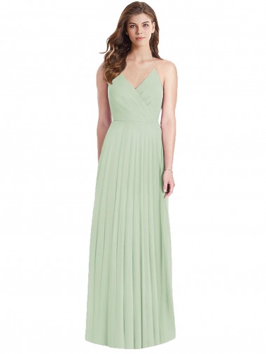 Cheap Ruffled Strap Cutout Wrap Maxi Chiffon Bridesmaid Dress