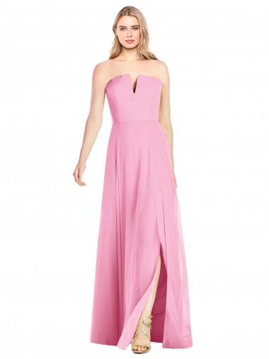 Cheap Strapless Notch Chiffon Maxi Bridesmaid Dress