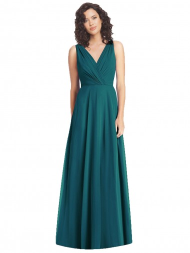 Cheap Draped V-Neck Long Sleeveless Chiffon Bridesmaid Dress
