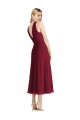 Midi Length Halter Plunging V-Back Chiffon Bridesmaid Dress