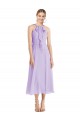 Midi Length Halter Plunging V-Back Chiffon Bridesmaid Dress