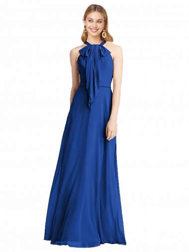 Cheap Plunging V-Back Long Full Length Chiffon Bridesmaid Dress