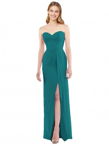 Cheap Sweetheart Neckline Lux Chiffon Bridesmaid Dress with Side Slit