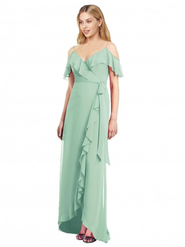 Cheap High Low Off the Shoulder Wrap Chiffon Bridesmaid Dress 