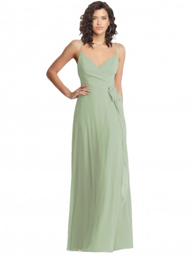 Cheap V-Neck Low Back Maxi Wrap Chiffon Bridesmaid Dress