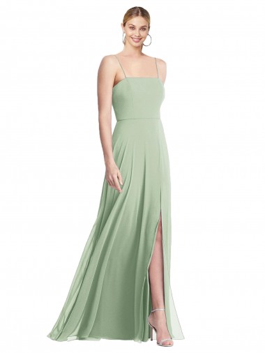 Cheap Sleek Spaghetti Straps Low Back Square Neck Maxi Chiffon Bridesmaid Dress