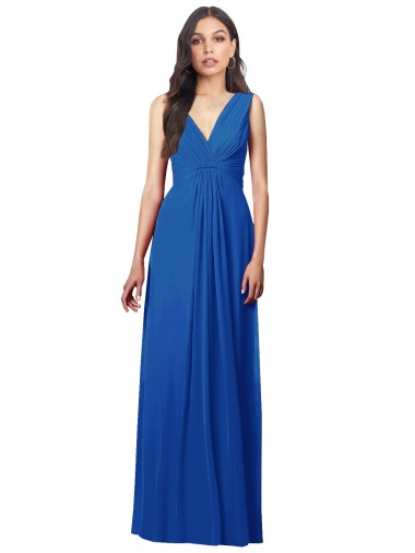 Cheap Draped V-Neck Shirred Chiffon Maxi Bridesmaid Dress