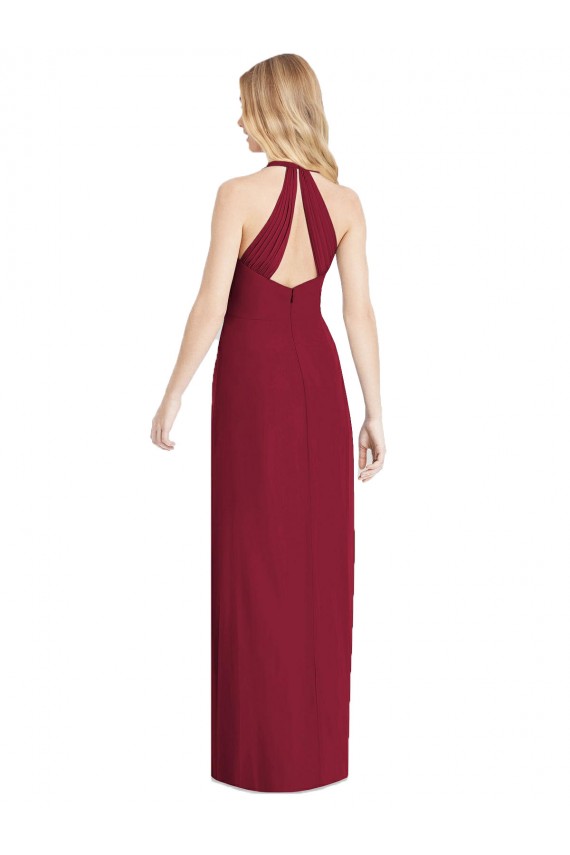 V-Neck Halter Chiffon Maxi Bridesmaid Dress Open Back