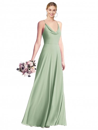 Cheap Cowl Neck Criss Cross Back Chiffon Maxi Bridesmaid Dress