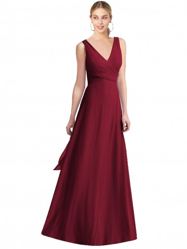 Cheap Sleeveless V-Neck Chiffon Wrap Bridesmaid Dress