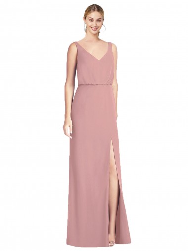 Cheap Blouson Bodice Chiffon Bridesmaid Dress with Front Slit