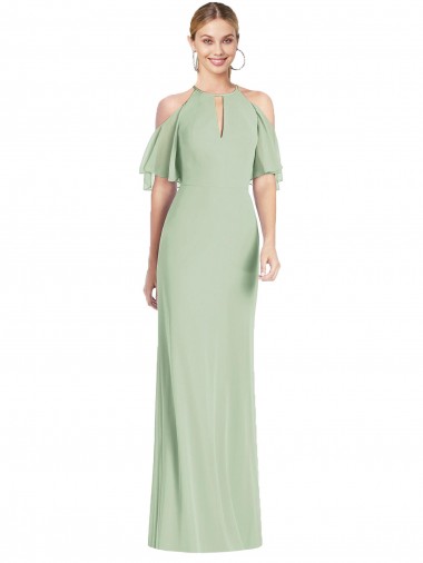 Cheap Ruffle Cold-Shoulder Mermaid Chiffon Maxi Bridesmaid Dress