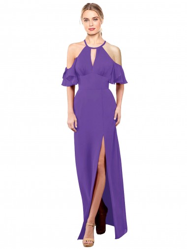 Cheap Slim A-Line Chiffon Bridesmaid Dress with Off The Shoulder Ruffle Sleeves