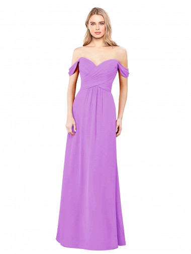 Cheap Off The Shoulder Draped Sleeves A-Line Chiffon Bridesmaid Dress