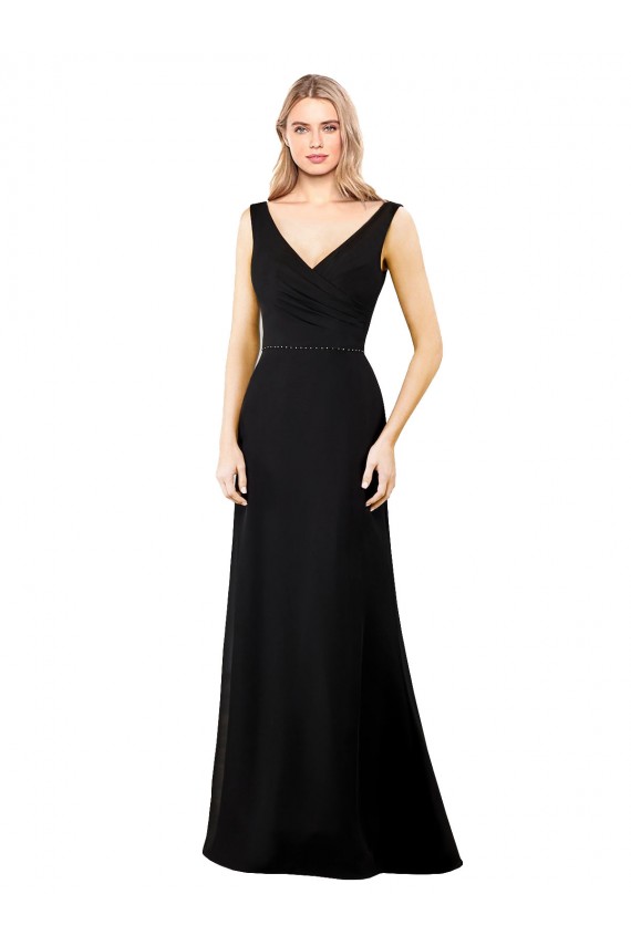 V-Neckline Chiffon Bridesmaid Dress with Draped Bodice