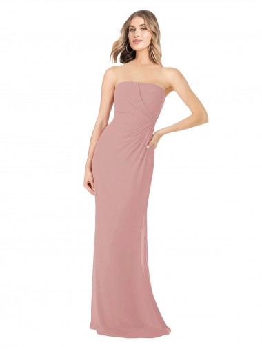 Cheap Draped Strapless Sheath Long Chiffon Bridesmaid Dress