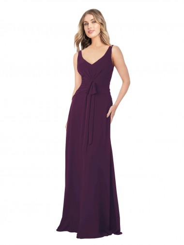 Cheap Long Chiffon Bridesmaid Dress with Front Bow