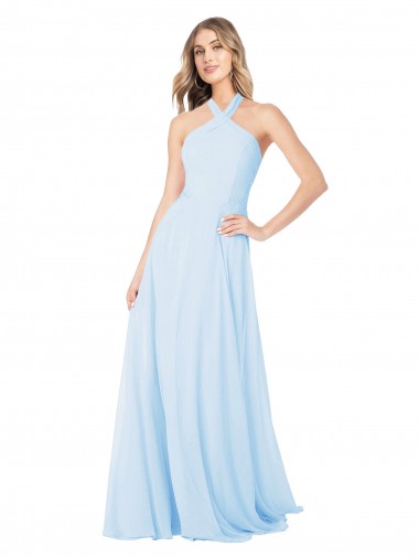 Cheap Criss Cross High Neck Halter Chiffon Bridesmaid Dress